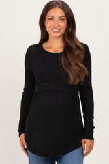Black Long Sleeve Peplum Knit Maternity Top