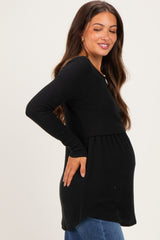 Black Long Sleeve Peplum Knit Maternity Top