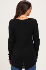 Black Long Sleeve Peplum Knit Maternity Top