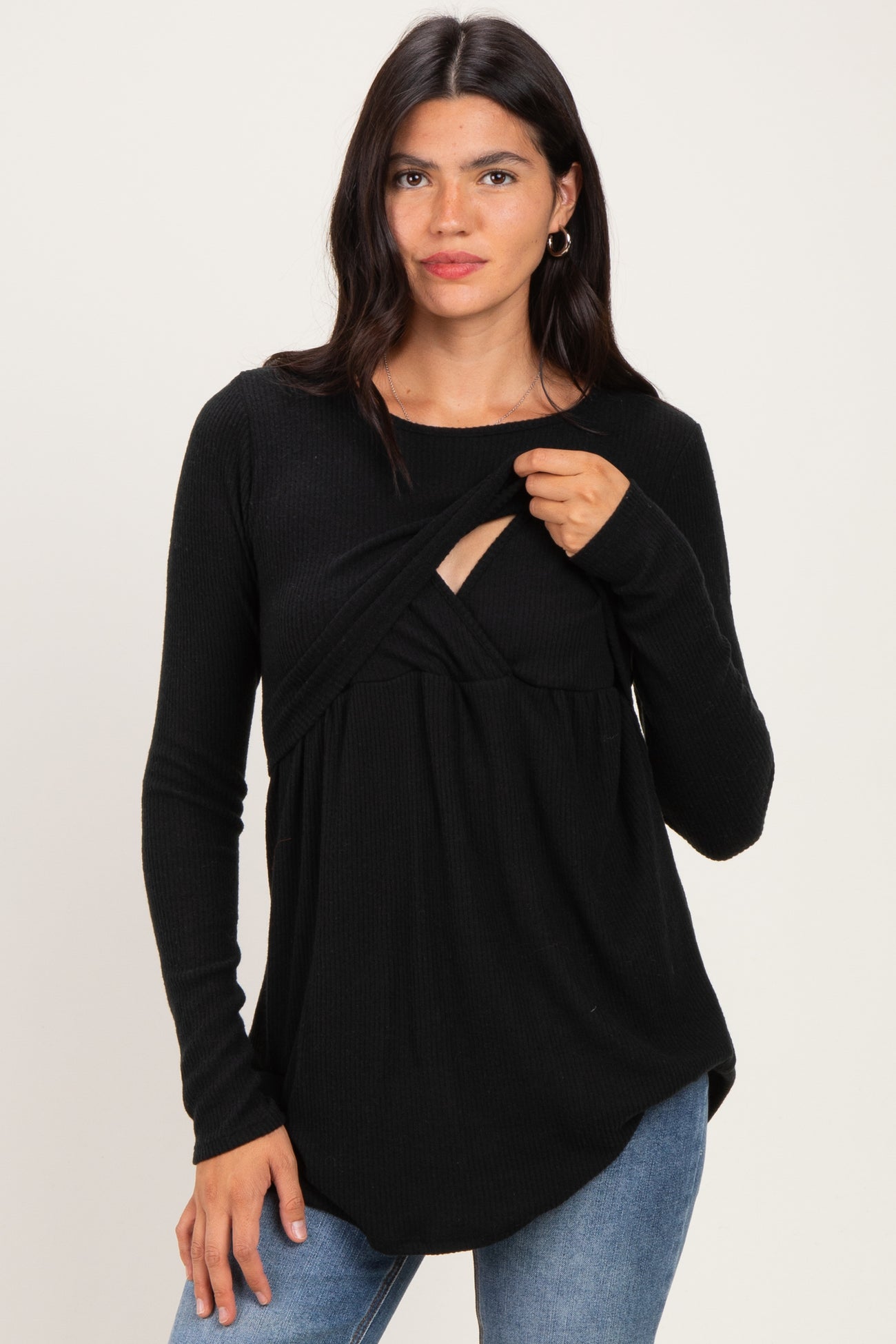 Black Long Sleeve Peplum Knit Top
