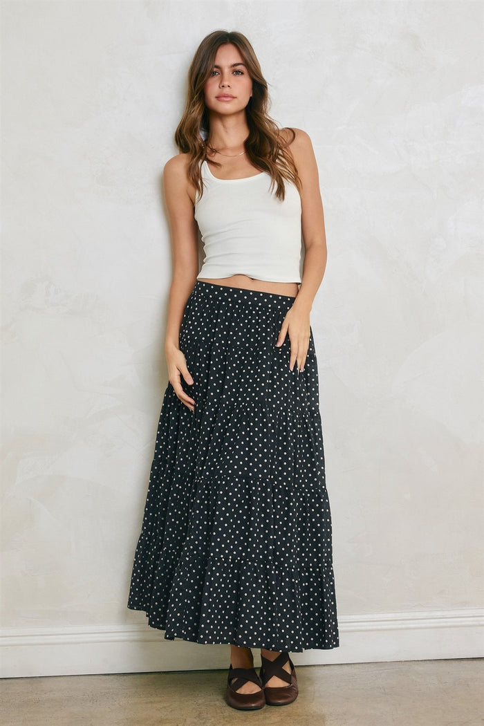 Black Polka Dot Tiered Maternity Maxi Skirt