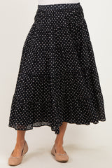 Black Polka Dot Tiered Maternity Maxi Skirt