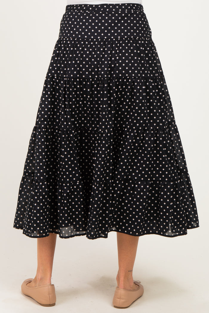 Black Polka Dot Tiered Maternity Maxi Skirt