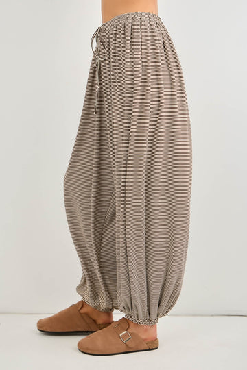 Brown Striped Knit Drawstring Pants