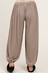maternity wear striped wide leg pants with elastic waistband, shown from the back