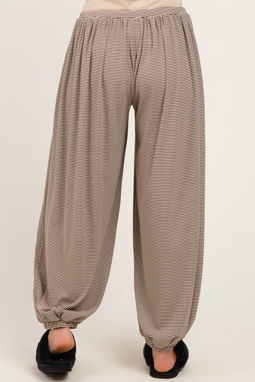 Brown Striped Knit Drawstring Maternity Pants