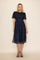 Dark Navy Floral Mesh Smocked Midi Dress