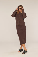 Chocolate Ribbed Sweater Midi Skirt