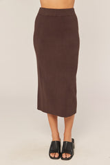 Chocolate Ribbed Sweater Midi Skirt