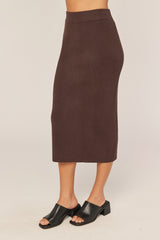 Chocolate Ribbed Sweater Midi Skirt