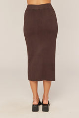 Chocolate Ribbed Sweater Midi Skirt