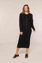 Black Ribbed Sweater Midi Skirt