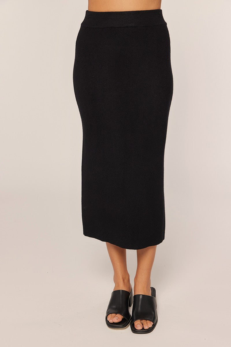 Black Ribbed Sweater Midi Skirt