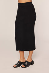 Black Ribbed Sweater Midi Skirt