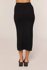 Black Ribbed Sweater Midi Skirt
