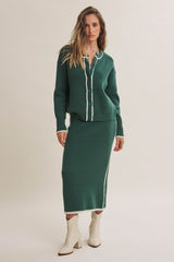 Forest Green Side Stripe Sweater Midi Skirt
