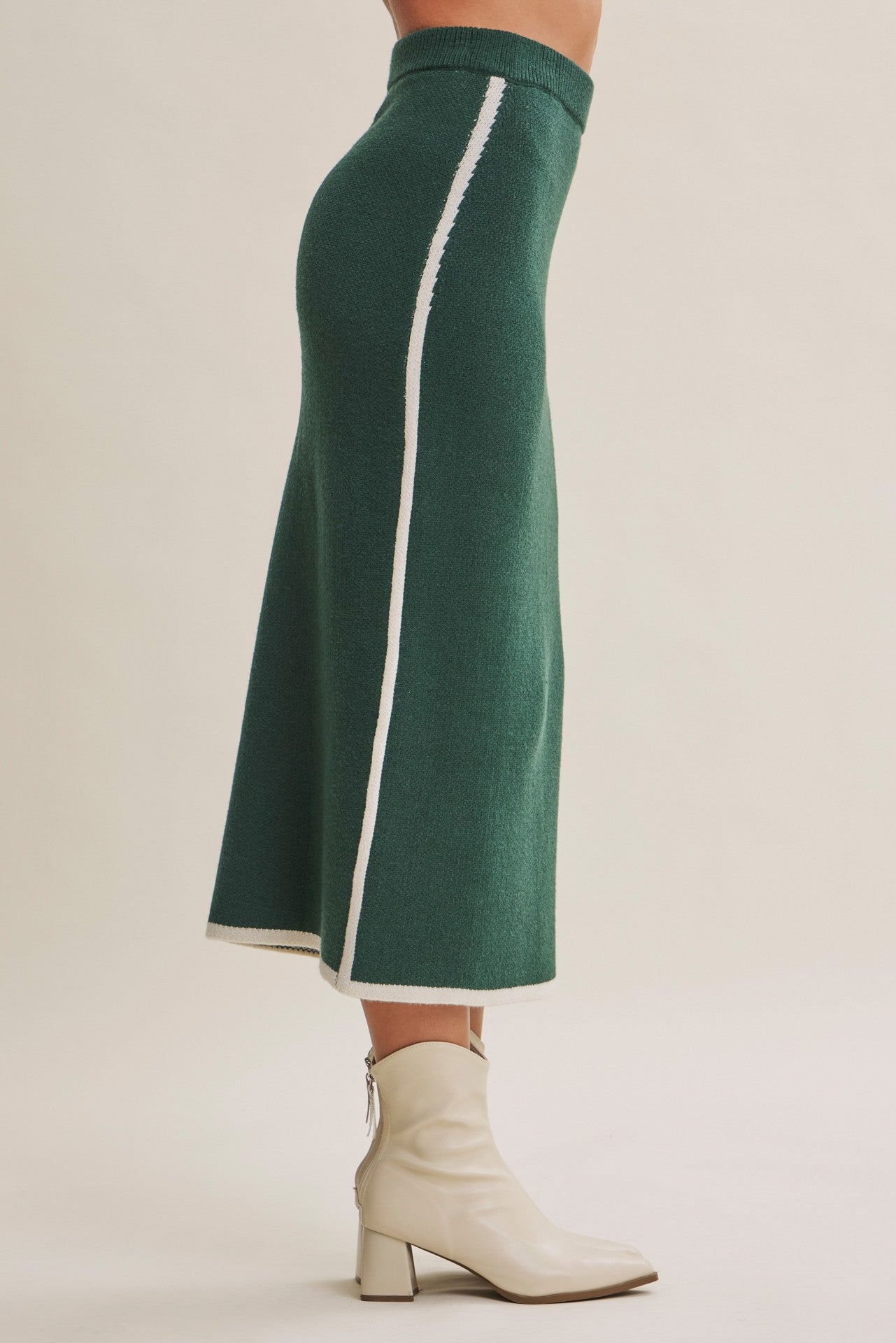 Forest Green Side Stripe Sweater Midi Skirt
