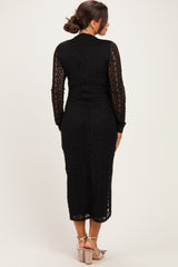 Black Fitted Lace Maternity Midi Dress