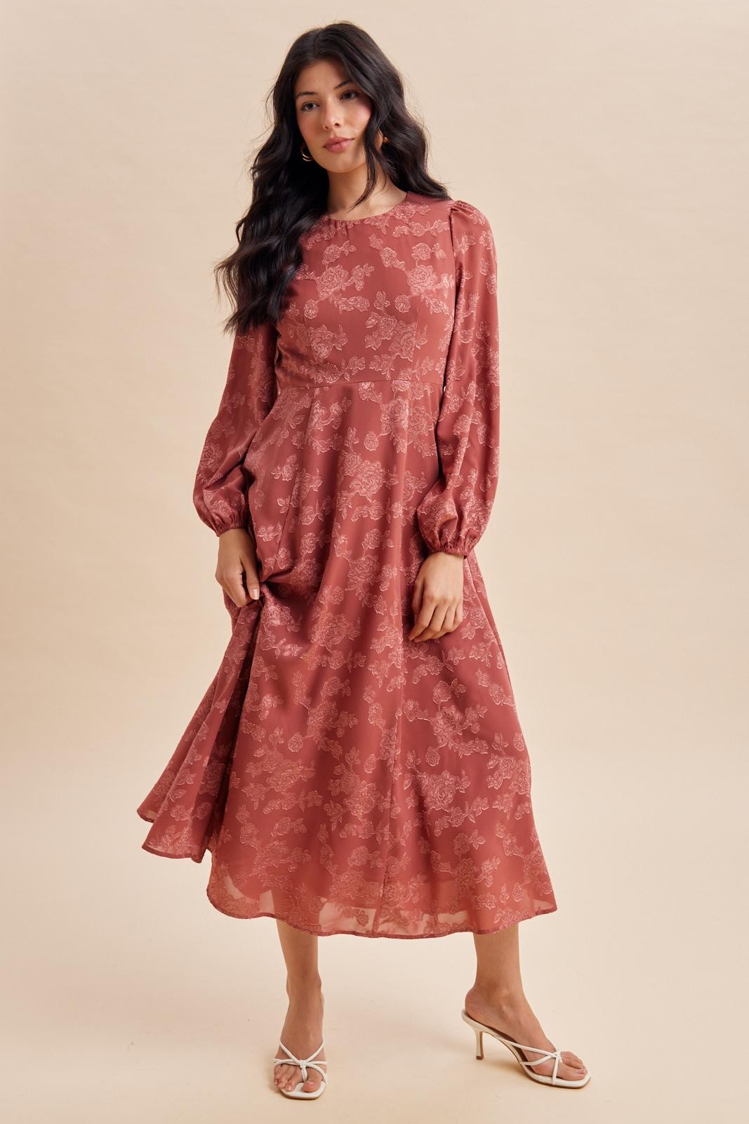 Rosewood Embossed Velvet Floral Maxi Dress