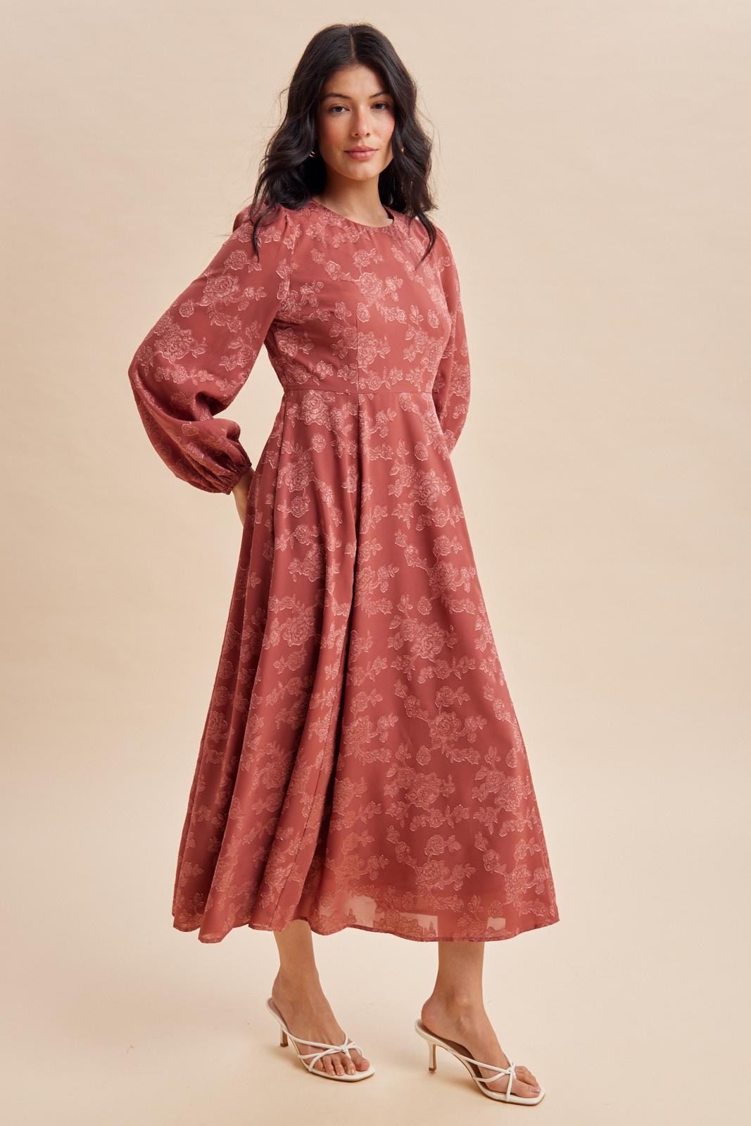 Rosewood Embossed Velvet Floral Maxi Dress