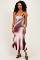 Plum Striped Knit Fitted Midi Dress