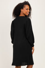 Black Long Puff Sleeve Knit Dress