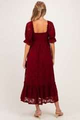Burgundy Floral Lace Square Neck Maternity Maxi Dress