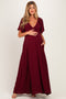 Burgundy Knotted V-Neck Flutter Sleeve Maternity Maxi Dress
