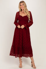 Burgundy Sweetheart Lace Long Sleeve Maxi Dress