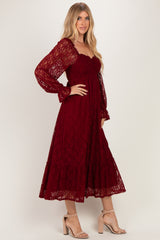 Burgundy Sweetheart Lace Long Sleeve Maxi Dress
