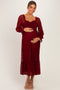 Burgundy Sweetheart Lace Long Sleeve Maternity Maxi Dress