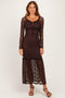 Brown Off Shoulder Long Sleeve Boho Maxi Dress