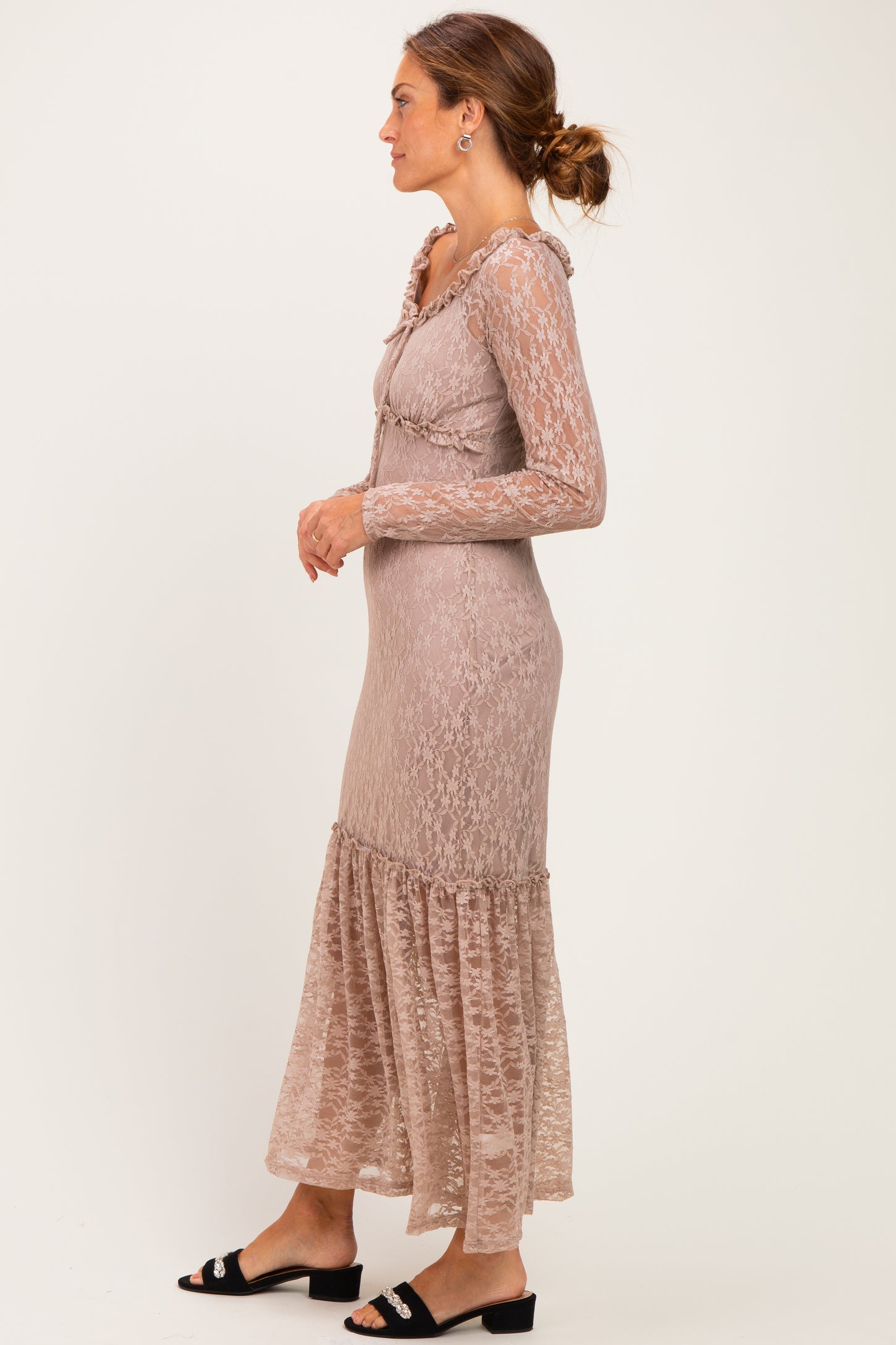 Mocha Off Shoulder Long Sleeve Boho Maxi Dress