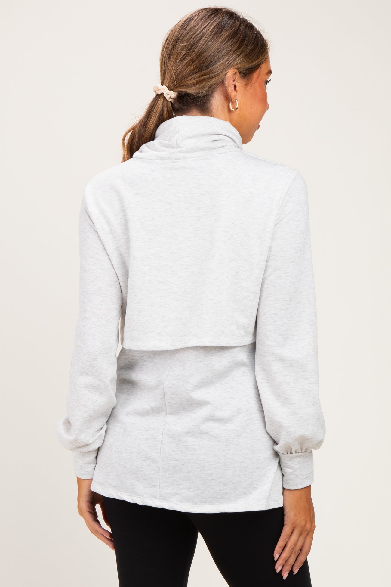 Heather Gray Long Sleeve Drawstring Hooded Maternity Pullover