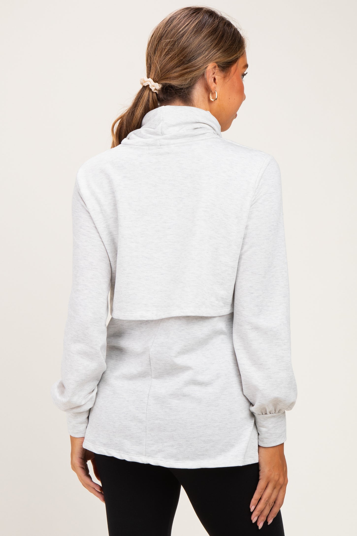 Heather Gray Long Sleeve Drawstring Hooded Maternity Pullover