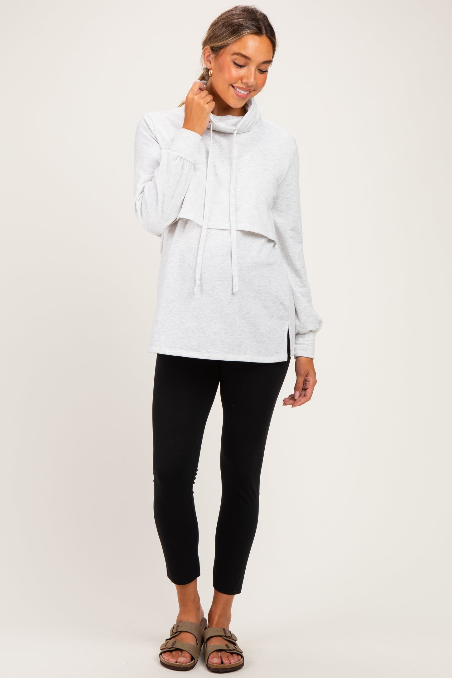 Heather Gray Long Sleeve Drawstring Hooded Maternity Pullover