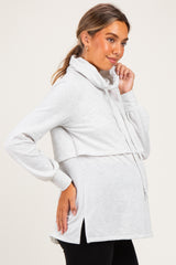 Heather Gray Long Sleeve Drawstring Hooded Maternity Pullover