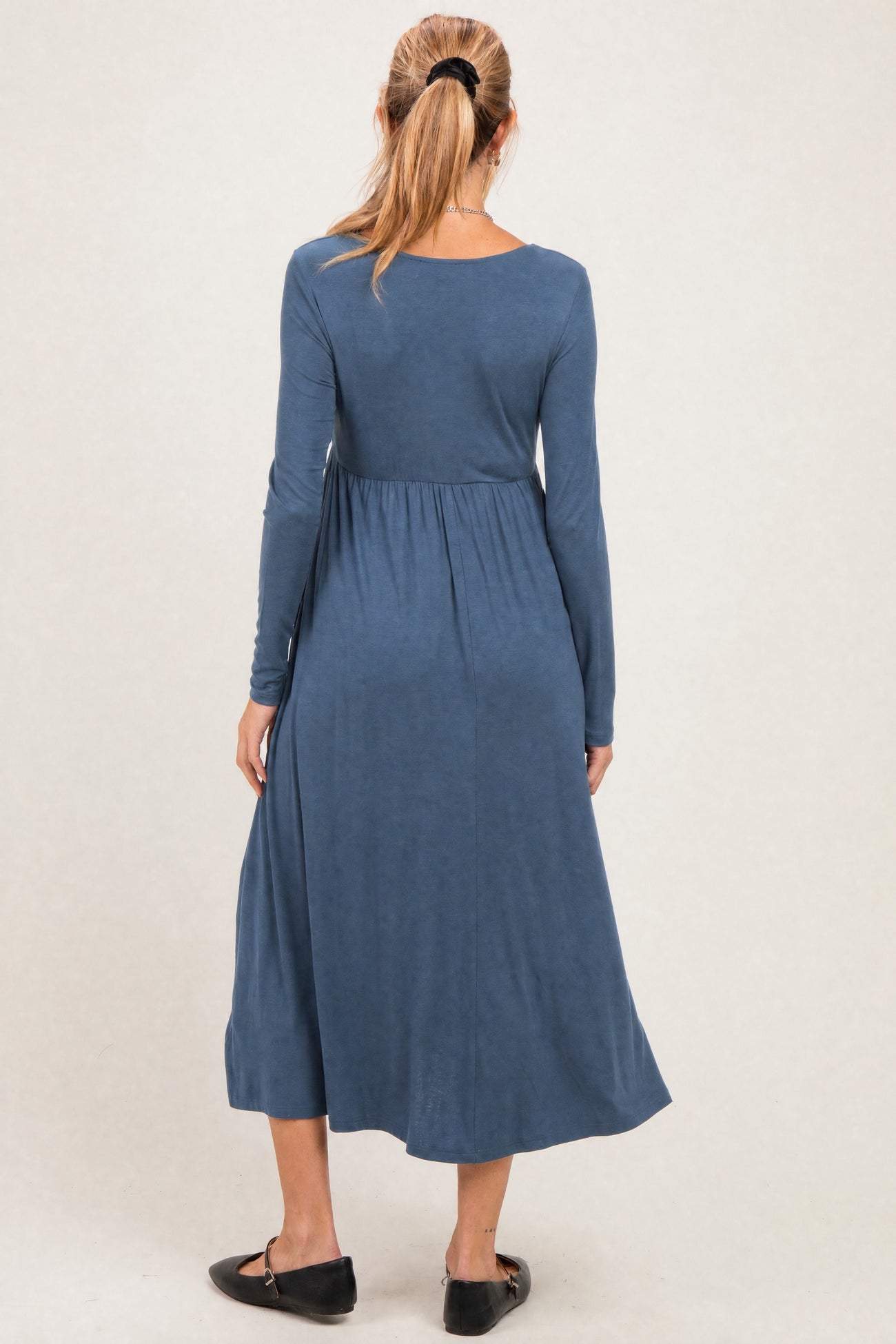Teal Long Sleeve Scoop Neck Maternity Maxi Dress