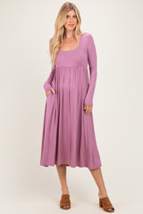 Mauve Lavender Long Sleeve Scoop Neck Maternity Maxi Dress