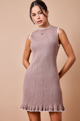 Cocoa Sleeveless Ribbed Knit Fit Mini Dress W/ Ruffle Hem