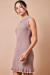 Cocoa Sleeveless Ribbed Knit Fit Mini Dress W/ Ruffle Hem