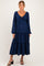 Navy Tiered Long Sleeve V-Neck Maternity Maxi Dress