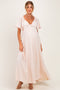 Beige Knotted V-Neck Flutter Sleeve Maternity Maxi Dress