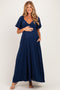 Navy Knotted V-Neck Flutter Sleeve Maternity Maxi Dress