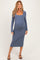 Blue Fitted Long Sleeve Square Neck Maternity Midi Dress