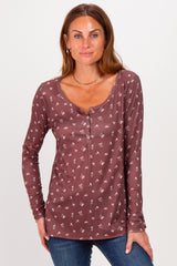 Brown Long Sleeve Henley Top