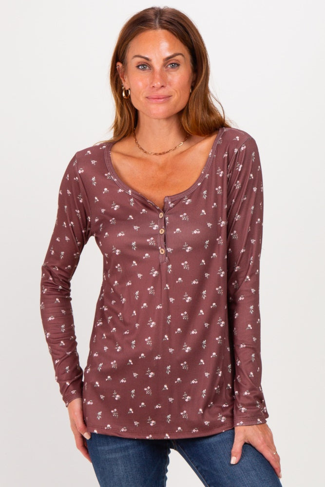 Brown Long Sleeve Henley Top