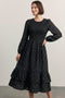 Black Floral Smocked Ruffle Hem Midi Dress