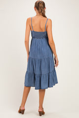 Medium Wash Denim Tiered Cami Maternity Midi Dress