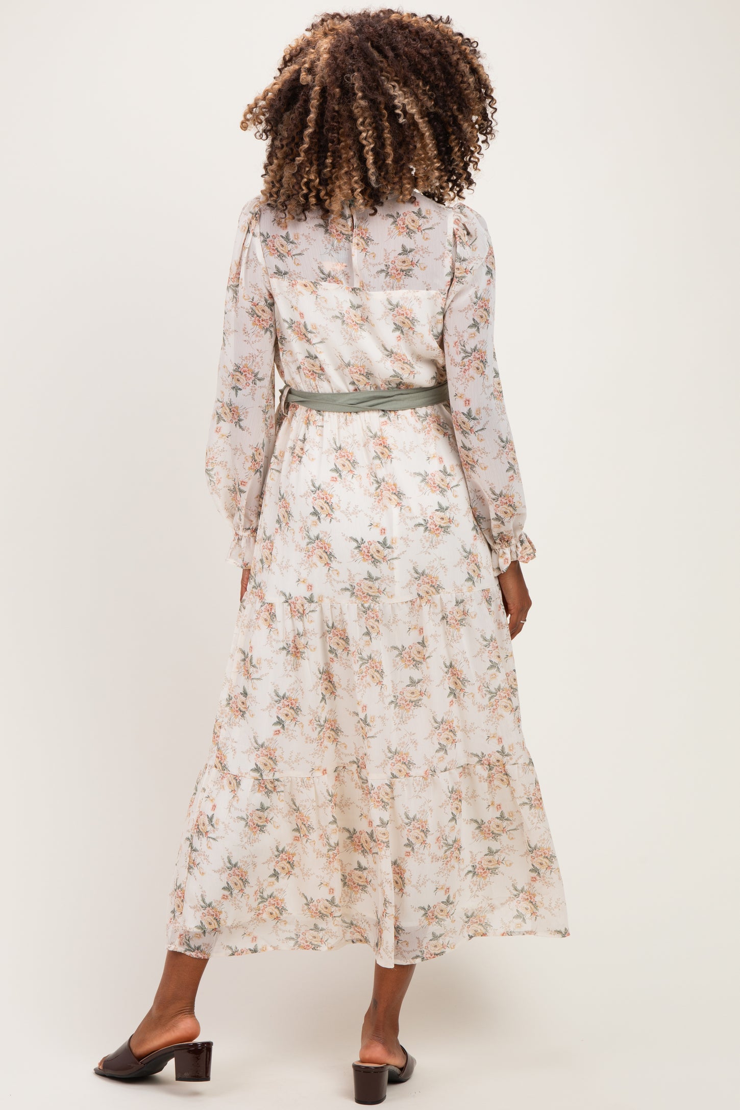 Cloud Floral Sash Tiered Maternity Maxi Dress